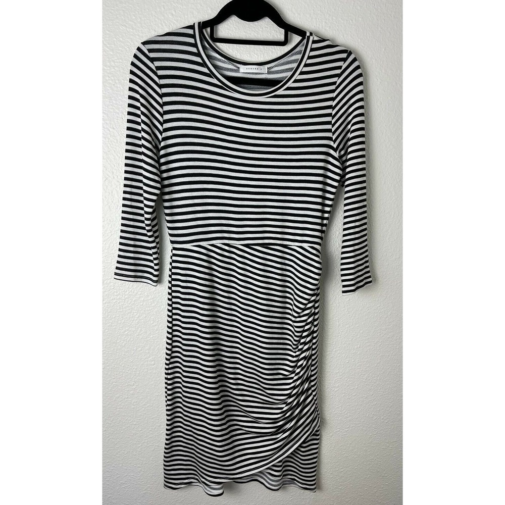Reborn Women's Size XL Long Sleeve Knit Dress White Black Striped